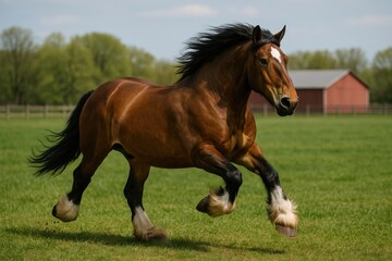 Obraz premium A massive steed runs freely over the field, showcasing impressive speed and grace.
