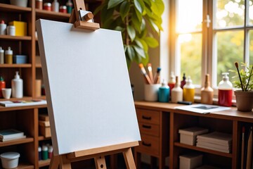 Canvas awaits artistry in sunlit studio