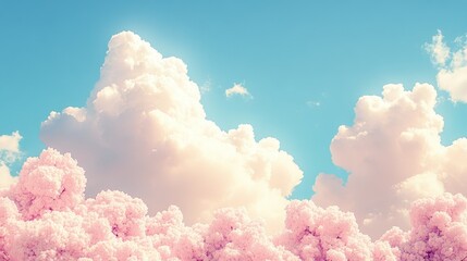 Fototapeta premium Dreamscape Clouds: The sky transforms into a dreamy canvas with soft, fluffy clouds, an artistic vision that whispers serenity and imagination, invoking feelings of peace and freedom.