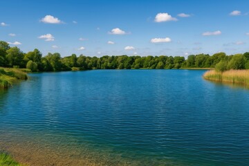 Obraz premium A serene water feature at a recreational park close to a historic town in Gloucestershire