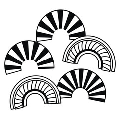 Black and White Abstract Fan Shapes Geometric Design Graphic Art Print Monochrome Pattern