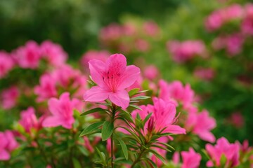 Obraz premium Blooming azalea in a lush garden setting