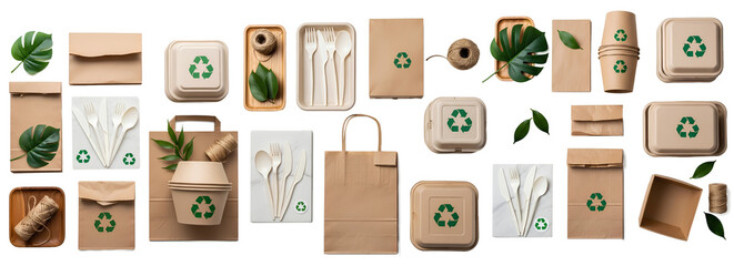 Eco-Friendly Packaging and Disposable Cutlery Set - Top View PNG cut out 