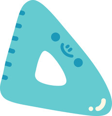 Colorful triangular ruler designed for school use, featuring playful expression and bright blue color. This fun stationery item is perfect for students and adds cheerful touch to any classroom