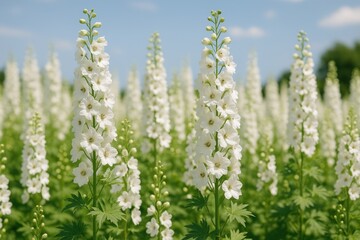 Fototapeta premium Daytime scene of tall blue flowers blooming in a meadow