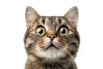 Fototapeta premium A surprised tabby cat looking up isolated on transparent background