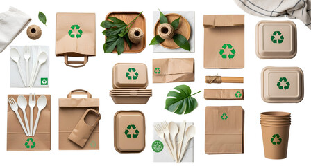 Eco-Friendly Packaging and Disposable Cutlery Set - Top View PNG cut out 