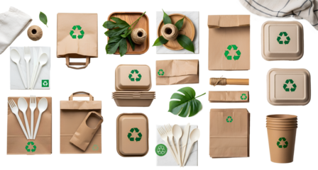 Eco-Friendly Packaging and Disposable Cutlery Set - Top View PNG cut out 