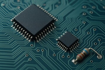 Electronic components including chips and resistors mounted on a printed circuit board