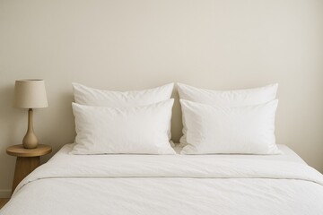 Cozy bedroom featuring plush white pillows and modern decor