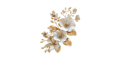 Elegant And Gold Floral Arrangement. Luxurious Botanical Design For Decor And Art Isolated On Transparent Background