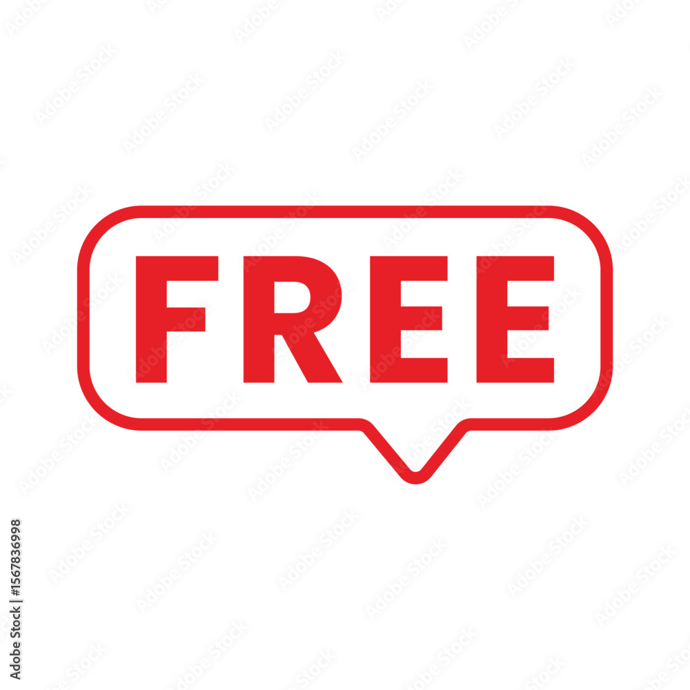 Fototapete free text inside a speech bubble with a red outline on a white background in vector format.