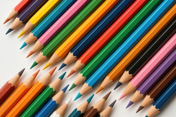 Fototapeta premium Vibrant colored pencil collection on a plain white backdrop
