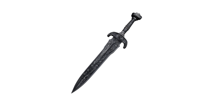 Ornate Medieval Sword With Intricate Engravings. Historical Weaponry And Fantasy Design Isolated On Transparent Background