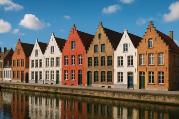 Naklejka premium Close-up of traditional homes and waterways in a historic European town