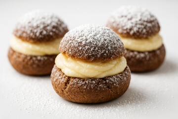 Cream-filled pastry with icing sugar coating