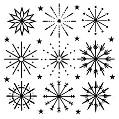Obraz premium Black and White Starburst and Snowflake Designs Set Geometric Winter Holiday Festive Symbols