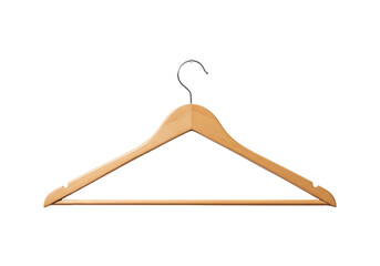 Natural wooden clothes hanger with silver metal hook isolated on transparent background