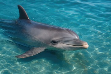 Detailed View of a Bottlenose Dolphin in Calm Coastal Waters