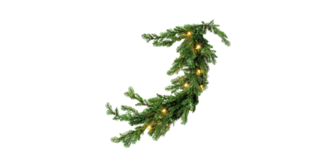 Festive Christmas Garland With Warm Lights. Holiday Decoration And Ambiance Isolated On Transparent Background