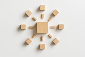 Creative Sun Design Crafted from Wooden Cubes in Flat Lay Style