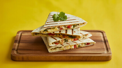 Grilled Quesadillas on Wooden Board Yellow