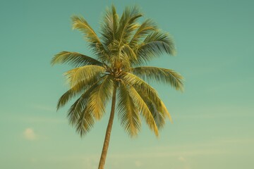 Vintage style: Coconut tree against a clear summer sky