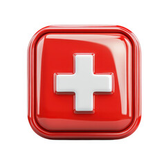 Obraz premium Glossy Red Medical Icon First Aid Healthcare Symbol Clinic Cross on transparent background