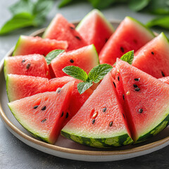 Sliced of watermelon isolated on white background --style raw
