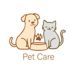 Pet Care Logo with Cute Dog and Cat Vector Illustration