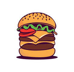 Cute Fast Food Burger Logo with Cheese, Lettuce, and Tomato
