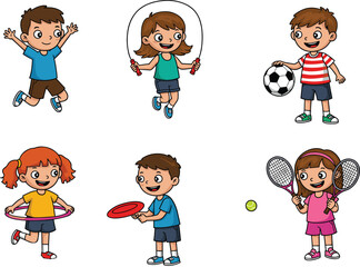 Happy Children Playing Various Sports Activities, Energetic Boys and Girls Enjoying Outdoor Games, Active Kids Engaged in Fun Fitness and Healthy Lifestyle.