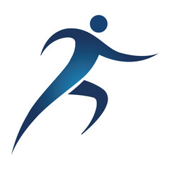 Dynamic blue human running silhouette, symbolizing health, fitness, movement, and active lifestyle