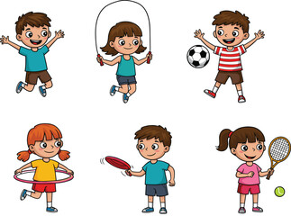 Happy Children Playing Various Sports Activities, Energetic Boys and Girls Enjoying Outdoor Games, Active Kids Engaged in Fun Fitness and Healthy Lifestyle.