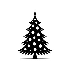 Black Christmas Tree Silhouette: Decorated, Ornaments, Holiday, Festive, Winter, Minimalist