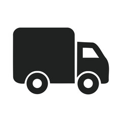 Fototapeta premium Simple black and white delivery truck icon isolated on white