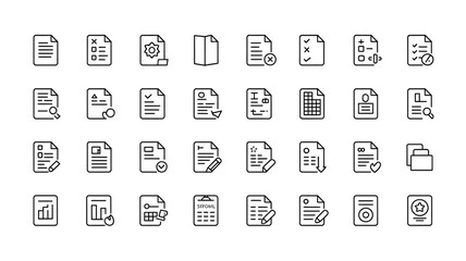 Set of 30 Minimalist Document Line Icons