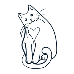 Cute cat doodle sticker. Adorable hand drawn cat. Vector illustration.