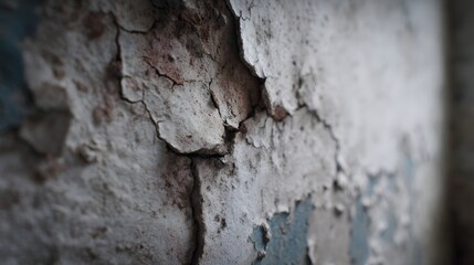 Obraz premium Cracked concrete wall with peeling paint revealing inner structure