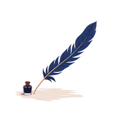 Elegant feather pen with ink bottle on minimal desk, creativity