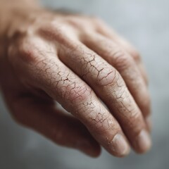 Fototapeta premium Cracked dry skin on an aged hand symbolizing aging and dehyd n