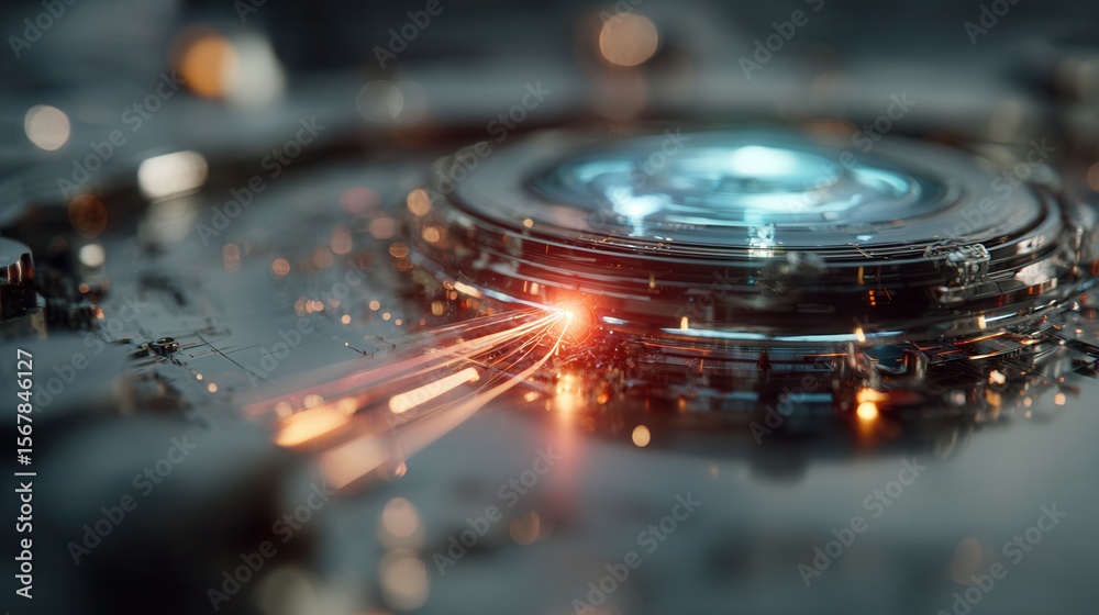 Wall mural abstract technology visual featuring glowing circular design elements