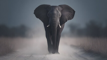 A majestic elephant stands tall in the savanna, its ears wide and trunk gently lowered, embodying strength, wisdom, and the quiet power of wildlife in its natural habitat.
