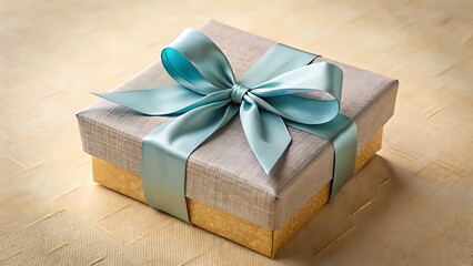 A gift box with a blue ribbon and bow