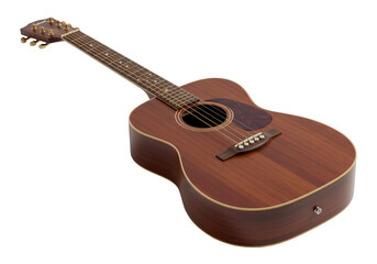 Fototapeta premium Acoustic guitar with rich wood finish and gold tuning pegs isolated on transparent background