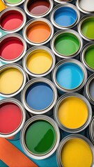 Colorful Paint Cans on Multicolored Artistic Background