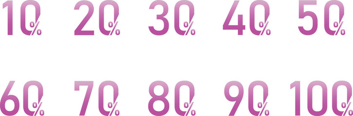 colorful Percentage Discount Number Set – 10 to 100 Percent Off Sale Vector Icons