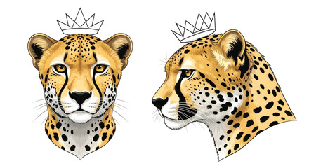 Regal Cheetah Portraits: Majestic Wildlife Art, Crowned Big Cats