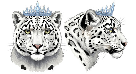 Majestic Snow Leopard with Crown: A Regal Winter Portrait