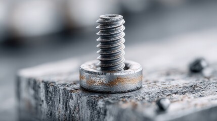 Close-Up View of Metal Screw on Wooden Surface with Rustic Finish